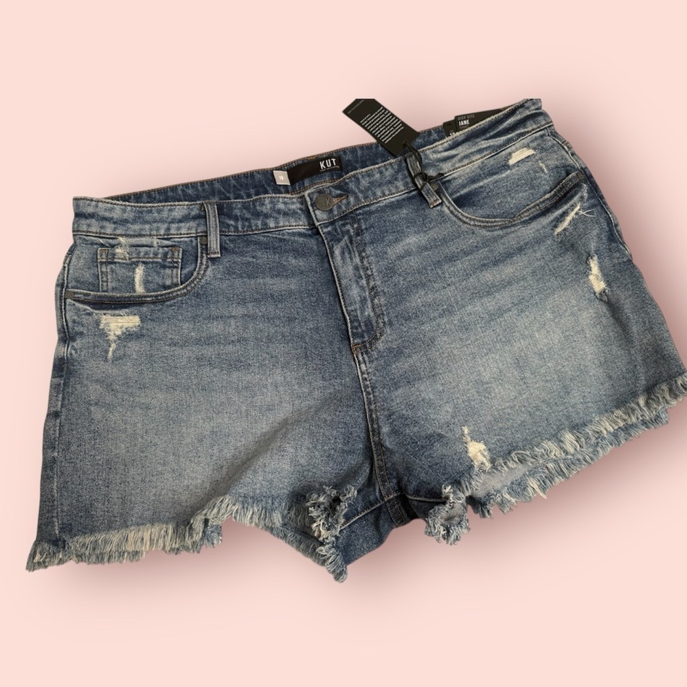 KUT BY THE KLOTH HIGH RISE JANE SHORTS FRAYED & DISTRESSING SIZE 18 NEW WITH TAG